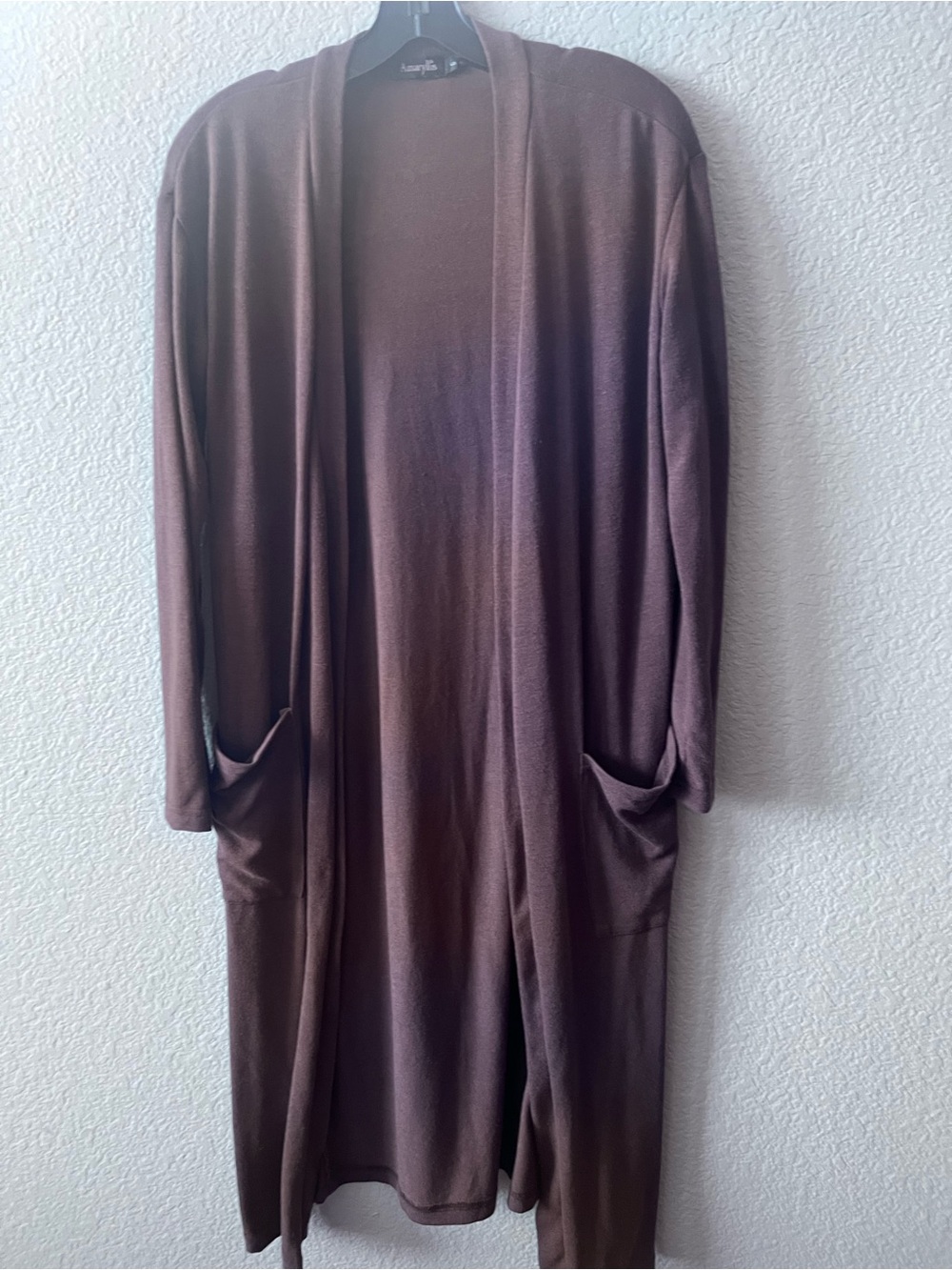 Amaryllis Womens Long Duster Cardigan Sweater brown Open Front Pockets Small